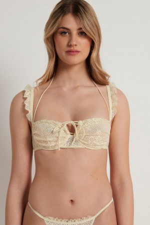 Dámské Podprsenky Tezenis Country Pointelle Tie Balconette Bílé | CZ-RI8724013