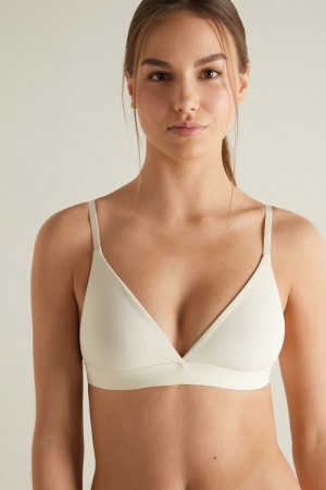 Dámské Podprsenky Tezenis Lisbon Recycled Microfiber Triangle Bílé Bílé Krém | CZ-TR7390825