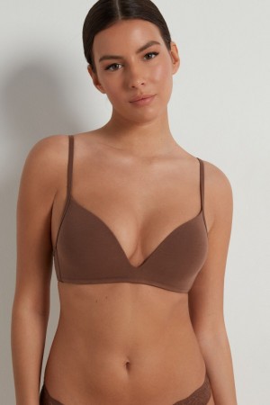 Dámské Podprsenky Tezenis London Non-Wired Polstrovaný Triangle Bralette in Bavlněné Hnědé | CZ-LH8014723