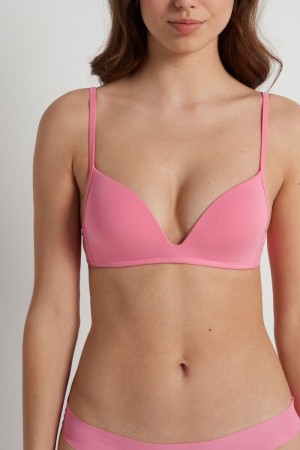 Dámské Podprsenky Tezenis London Non-Wired Polstrovaný Triangle Bralette in Bavlněné Růžové | CZ-IR4021967
