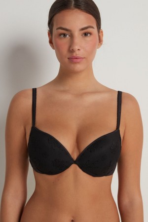 Dámské Podprsenky Tezenis Los Angeles Paradise Krajkové Super Push-Up Černé | CZ-IM8504763