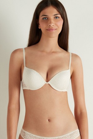 Dámské Podprsenky Tezenis Los Angeles Recycled Krajkové Super Push-Up Bílé Bílé Krém | CZ-XU6857139