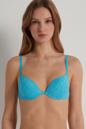 Dámské Podprsenky Tezenis Los Angeles Recycled Krajkové Super Push-Up Světle Blankyt | CZ-FI7648290