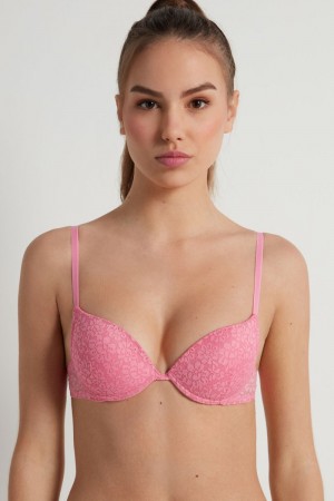 Dámské Podprsenky Tezenis Los Angeles Recycled Krajkové Super Push-Up Růžové | CZ-TH3916042