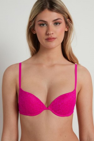 Dámské Podprsenky Tezenis Los Angeles Recycled Krajkové Super Push-Up Růžové Fuchsie | CZ-HI0392457