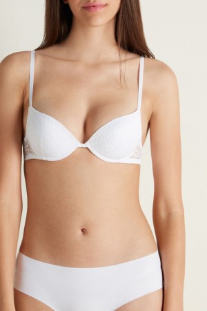 Dámské Podprsenky Tezenis Los Angeles Recycled Krajkové Super Push-Up Bílé | CZ-NF3524796