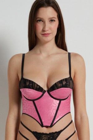 Dámské Podprsenky Tezenis Love Bouquet Push-Up Top Černé Světle Růžové | CZ-WY2643190