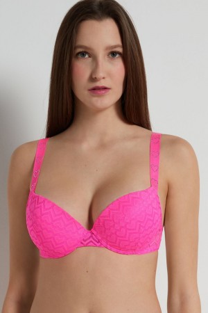 Dámské Podprsenky Tezenis Lovely Krajkové Los Angeles Super Push-Up Růžové | CZ-GB2935674