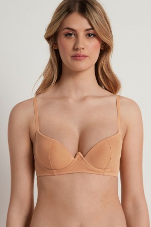 Dámské Podprsenky Tezenis Malibù Nude String Super Push-Up Béžový Tmavě Béžový | CZ-JG5243176