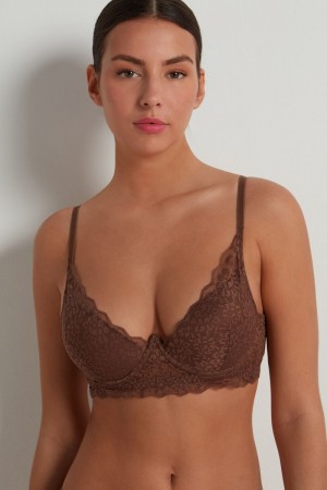 Dámské Podprsenky Tezenis Malibu Recycled Krajkové Super Push-Up Hnědé | CZ-FC5807241