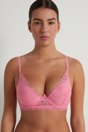Dámské Podprsenky Tezenis Malibu Recycled Krajkové Super Push-Up Růžové | CZ-SM4251890