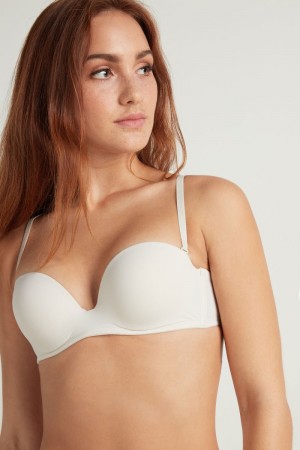 Dámské Podprsenky Tezenis New York Polstrovaný Microfiber Bandeau Bílé Bílé Krém | CZ-FJ5378290