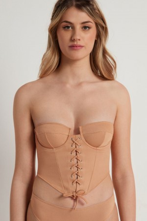 Dámské Podprsenky Tezenis Nude String Bandeau Balconette Top Béžový Tmavě Béžový | CZ-EZ5163942