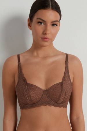 Dámské Podprsenky Tezenis Paris Recycled Krajkové Unpadded Balconette Hnědé | CZ-SG3865097
