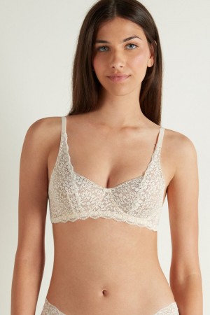 Dámské Podprsenky Tezenis Paris Recycled Krajkové Unpadded Balconette Bílé Bílé Krém | CZ-UV5201947