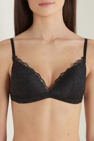 Dámské Podprsenky Tezenis Positano Krajkové Polstrovaný Triangle Černé | CZ-CP1038974