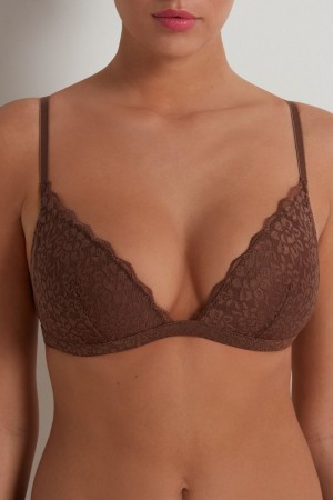 Dámské Podprsenky Tezenis Positano Krajkové Polstrovaný Triangle Hnědé | CZ-ST6584920