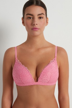 Dámské Podprsenky Tezenis Positano Krajkové Polstrovaný Triangle Růžové | CZ-DZ5723160