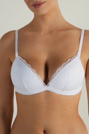 Dámské Podprsenky Tezenis Positano Krajkové Polstrovaný Triangle Bílé | CZ-TK3540897