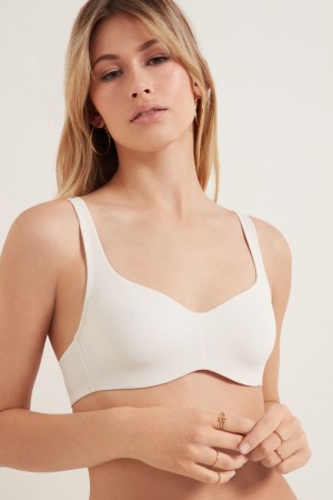 Dámské Podprsenky Tezenis Recycled Microfiber Paris Print Balconette Bílé Bílé Krém | CZ-QB2540196