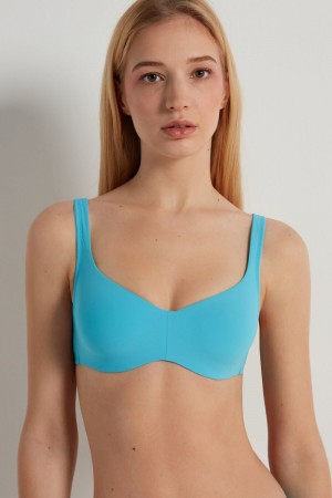 Dámské Podprsenky Tezenis Recycled Microfiber Paris Print Balconette Světle Blankyt | CZ-PD3724068