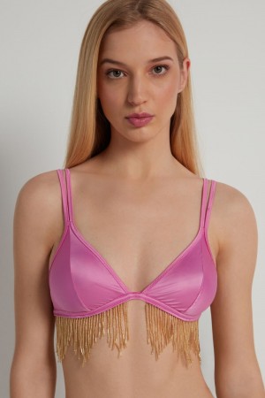 Dámské Podprsenky Tezenis Satin Triangle with Beaded Fringe Růžové | CZ-HD7286015