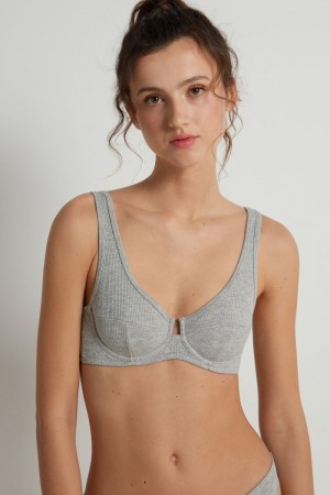 Dámské Podprsenky Tezenis Spring Rib Paris Bavlněné Balconette Šedé | CZ-MJ7948210