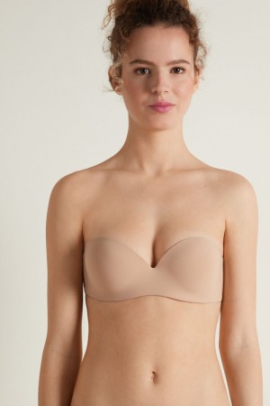 Dámské Podprsenky Tezenis Super Polstrovaný Hold-Up Bandeau with Silikonový Back Béžový Béžový Růžové | CZ-CB1394627