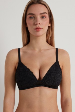 Dámské Podprsenky Tezenis Warsaw Lightly Polstrovaný Krajkové Triangle Černé | CZ-XL9721536