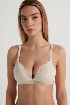 Dámské Podprsenky Tezenis Warsaw Lightly Polstrovaný Krajkové Triangle Bílé Bílé Krém | CZ-AD2879310
