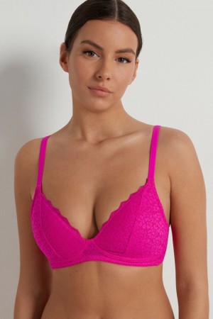 Dámské Podprsenky Tezenis Warsaw Lightly Polstrovaný Krajkové Triangle Růžové Fuchsie | CZ-LB9583610
