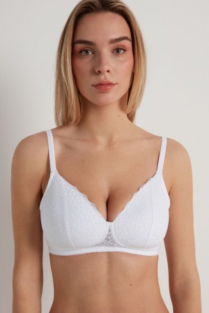 Dámské Podprsenky Tezenis Warsaw Lightly Polstrovaný Krajkové Triangle Bílé | CZ-MB0615392