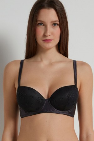 Dámské Podprsenky Tezenis Wien Paradise Krajkové Lightly Polstrovaný Balconette Černé | CZ-NE7095324