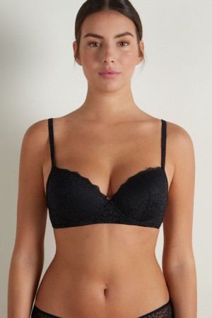 Dámské Podprsenky Tezenis Wien Recycled Krajkové Lightly Polstrovaný Balconette Černé | CZ-AV3125904