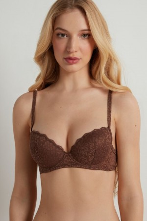 Dámské Podprsenky Tezenis Wien Recycled Krajkové Lightly Polstrovaný Balconette Hnědé | CZ-CU2580639
