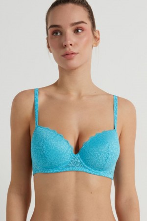Dámské Podprsenky Tezenis Wien Recycled Krajkové Lightly Polstrovaný Balconette Světle Blankyt | CZ-KJ9583610