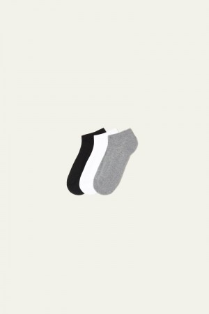 Dámské Ponožky Tezenis 3 x Invisible sport in cotton Viacfarebný Černé Bílé Šedé | CZ-NG0243651