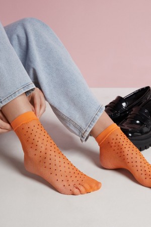 Dámské Ponožky Tezenis Fishnet with Rhinestones Oranžové | CZ-TM3624817