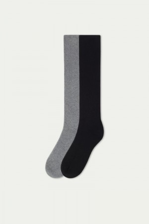 Dámské Ponožky Tezenis Long Thermal Bavlněné Černé Šedé | CZ-MY7314856