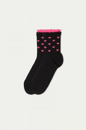 Dámské Ponožky Tezenis Patterned Bavlněné Crew Černé | CZ-TK2179368