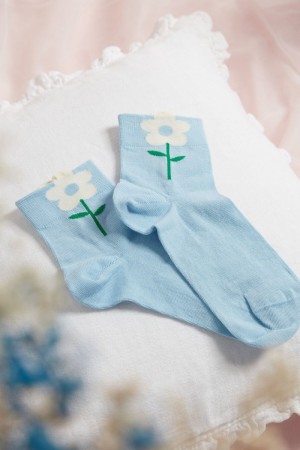 Dámské Ponožky Tezenis Patterned Bavlněné Crew Blankyt Světle Blankyt Kytičkované | CZ-LB9762504