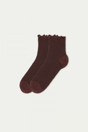 Dámské Ponožky Tezenis Patterned Bavlněné Crew Hnědé | CZ-FI9738045