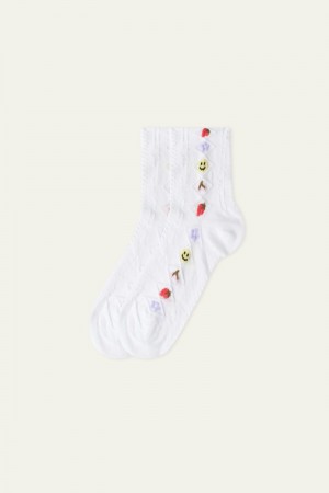 Dámské Ponožky Tezenis Patterned Bavlněné Crew Bílé | CZ-MY9350418
