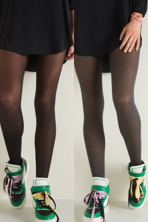 Dámské Punčochové Kalhoty Tezenis 2 X 50 Den Opaque Microfiber Černé Tmavě Šedé | CZ-UM4237106