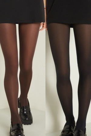 Dámské Punčochové Kalhoty Tezenis 2 X 50 Den Opaque Microfiber Viacfarebný Hnědé Černé | CZ-KU4359761