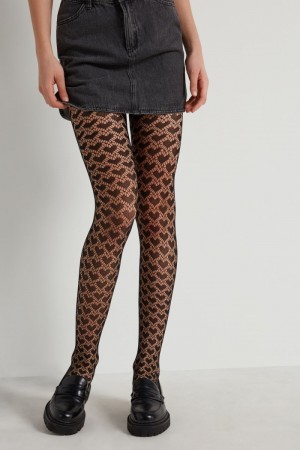 Dámské Punčochové Kalhoty Tezenis Široké Beehive Fishnet Černé | CZ-MA0123857