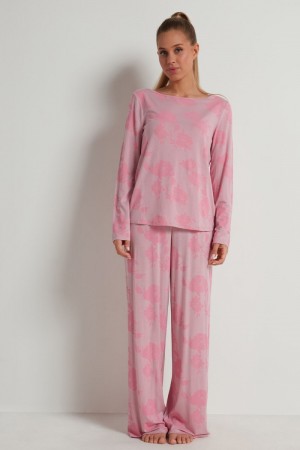 Dámské Pyžama Tezenis Full-Length Printed Viscose Růžové Růžové Růžové | CZ-MD2901854