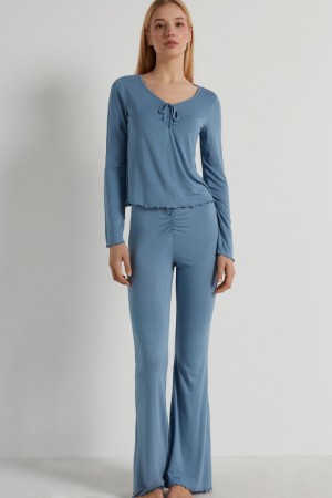 Dámské Pyžama Tezenis Full-Length Ruched Viscose Blankyt | CZ-ZG8936741