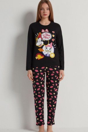 Dámské Pyžama Tezenis Full Length Mickey Mouse Disney Bavlněné Černé | CZ-BY4201396