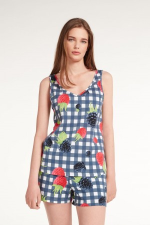 Dámské Pyžama Tezenis Krátké Bez Rukávů Bavlněné with Raspberry Print Blankyt | CZ-IT4315670